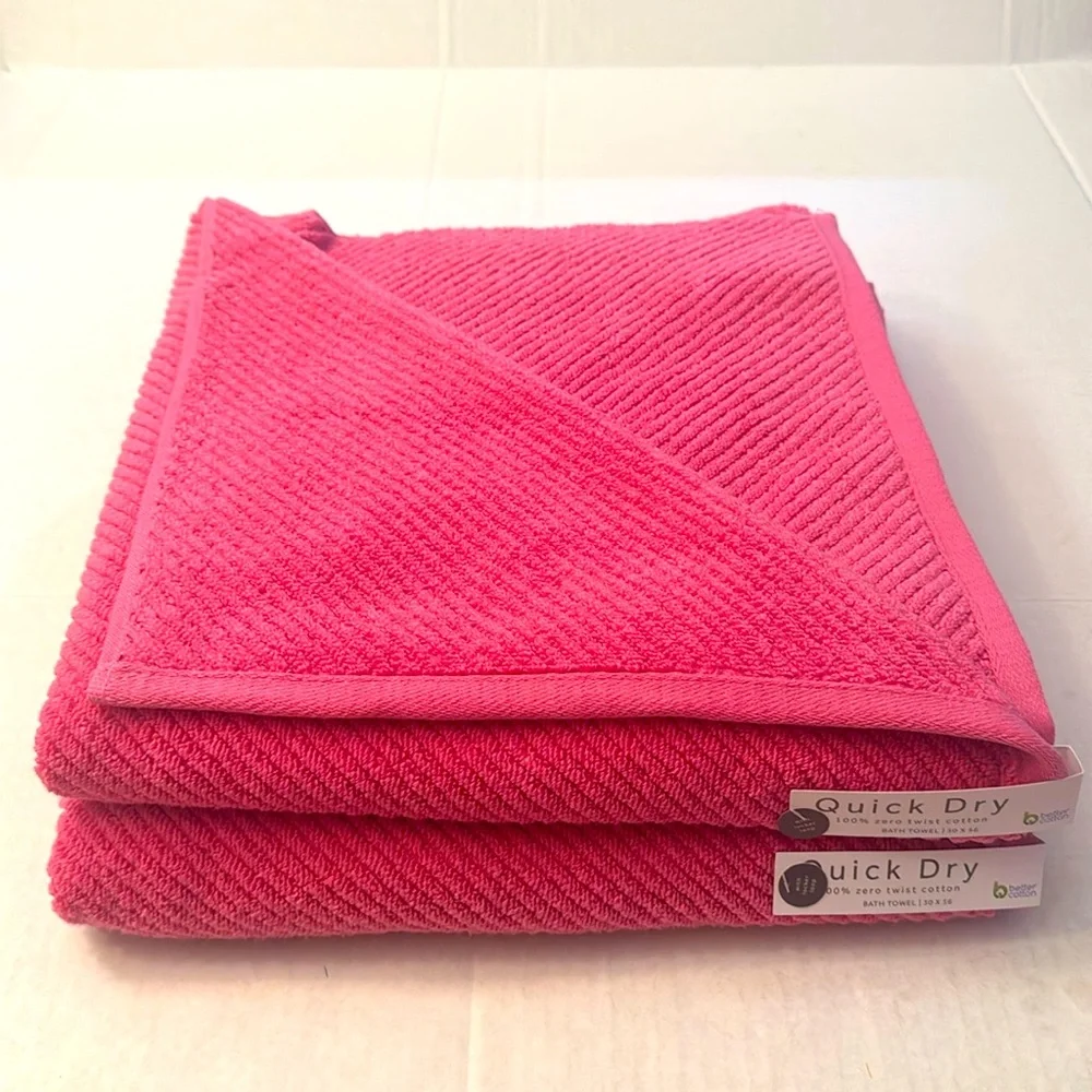 💥10pc QUICK DRY 100% Cotton Zero Twist Cotton Bath Towel Set - Shocking Pink